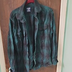 Faded Glory Green and Black Plaid Button Down Shirt
